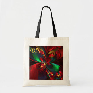 Bolsa Tote Padrão Verde Vermelho Abstrato Floral Moderno #11