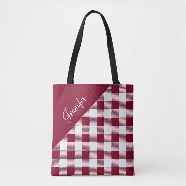 Bolsa Tote Padrão Verificado de Gingham Vermelho (Frente)