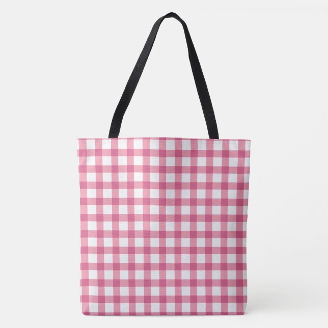 Bolsa Tote Padrão verificado de Xadrez de Gingham cor-de-rosa (Frente)