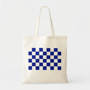Bolsa Tote Padrão Verificado Real Azul e Branco