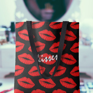 Bolsa Tote Padrão vermelho de beijos de lábio no saco de To