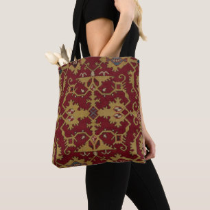 Bolsa Tote Padrão Vermelho Persa Oriental Geométrico Antiqu
