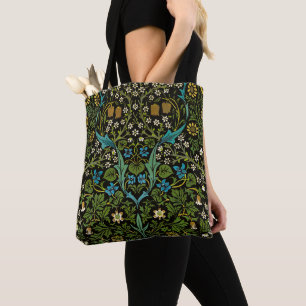Bolsa Tote Padrão Vintage Blackthorn de Morris em Fundo Preto