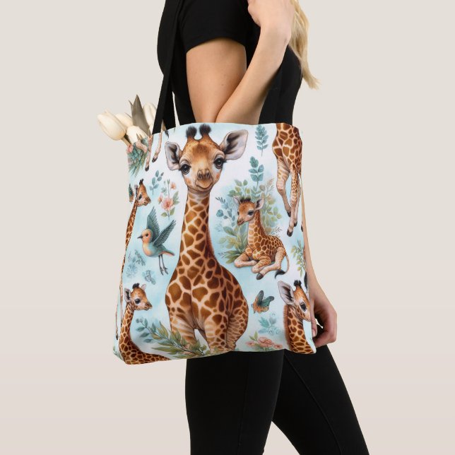 Bolsa Tote Padrão Vintage Cute Baby Giraffe (Close Up)
