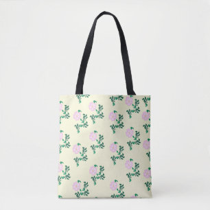 Bolsa Tote Padrão Vintage de Flor de Rosa Selvagem Rosa Paste