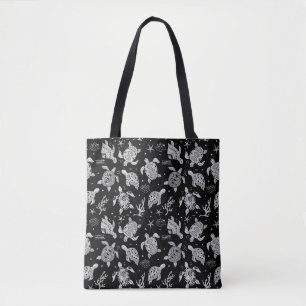 Bolsa Tote padrão vintage de tartaruga preto e branco