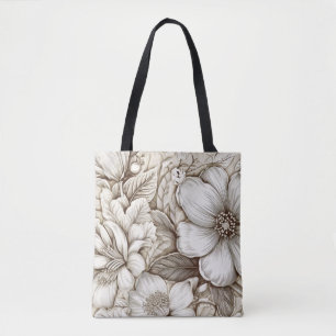 Bolsa Tote Padrão Vintage Floral Sepia (15)