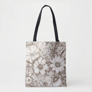 Bolsa Tote Padrão Vintage Floral Sepia (5)