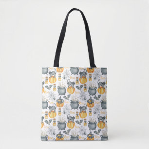 Bolsa Tote Padrão Whimsical Halloween Cauldron and Cats