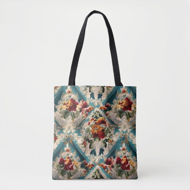 Bolsa Tote Padrão Whimsical Italiano Floral Damask (Frente)