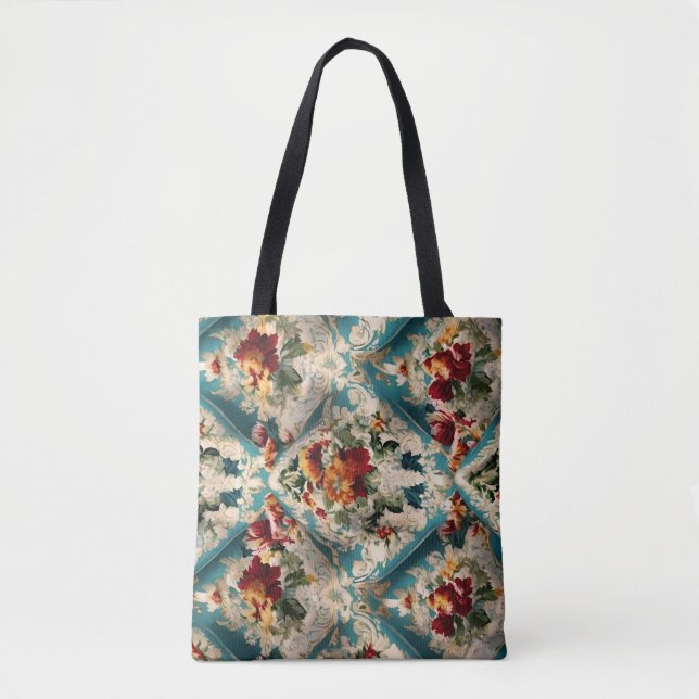 Bolsa Tote Padrão Whimsical Italiano Floral Damask (Frente)