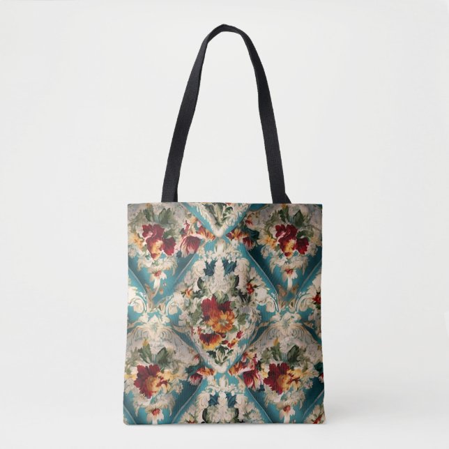 Bolsa Tote Padrão Whimsical Italiano Floral Damask (Frente)