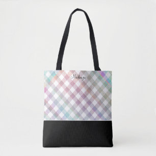 Bolsa Tote Padrão Xadrez Arco-Íris Iridescente com Monograma