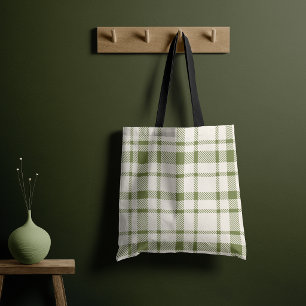 Bolsa Tote Padrão Xadrez Clássico Tartan - Verde Oliva & Crem