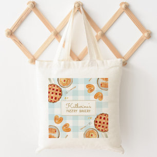 Bolsa Tote Padrão Xadrez de Bolos em Aquarela Padaria Panific
