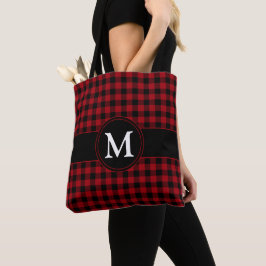Bolsa Tote Padrão Xadrez Escocês Tartan de Monograma Vermelho