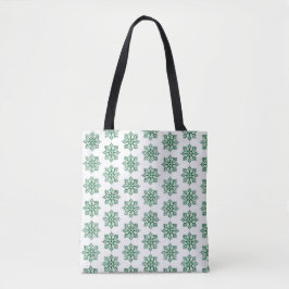 Bolsa Tote Padrão Xadrez Floco de Neve de Feriado Verde