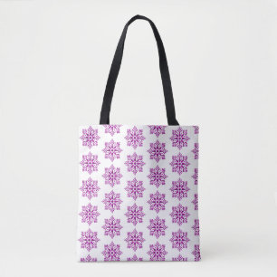 Bolsa Tote Padrão Xadrez Floco de Neve Rosa Festa de Natal