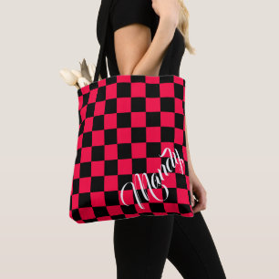 Bolsa Tote Padrão Xadrez Preto e Rosa Americano