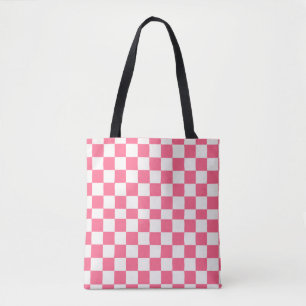 Bolsa Tote Padrão Xadrez Rosa e Branco