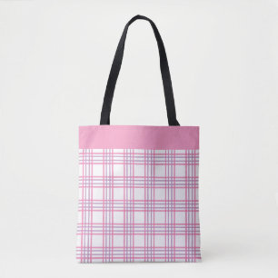 Bolsa Tote Padrão Xadrez Rosa Roxo Moderno Preppy