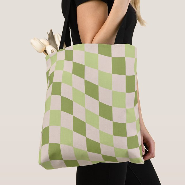 Bolsa Tote Padrão Xadrez Verde Retro Elegante e Moderno (Criador carregado)