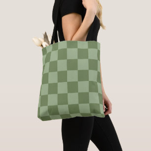 Bolsa Tote Padrão Xadrez Verde Sage Minimalista