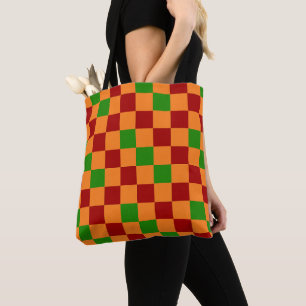 Bolsa Tote Padrão Xadrez Vermelho Laranja Verde Design