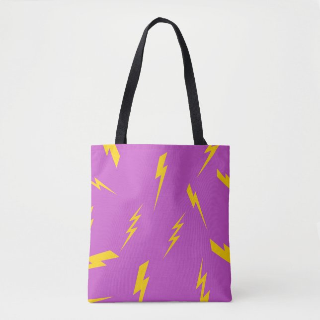Bolsa Tote Padrão Y2K de fundo roxo de raios (Frente)