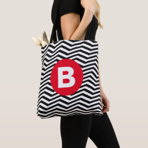 Bolsa Tote Padrão Zigue-Zague Preto e Branco com Monograma Ve