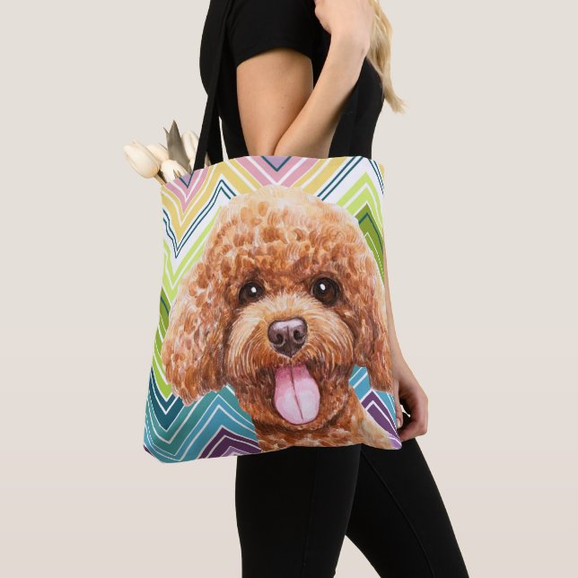 Bolsa Tote Padrão Zigzag Colorido de Poodle Cute (Close Up)