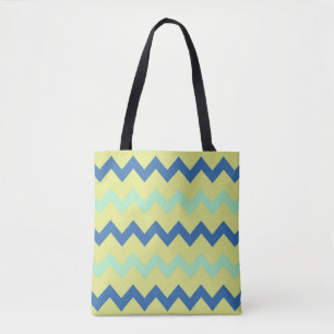 Bolsa Tote Padrão zigzag do diafrão em verde e azul