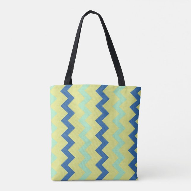 Bolsa Tote Padrão zigzag do diafrão em verde e azul (Verso)