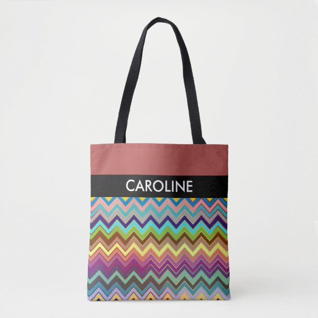 Bolsa Tote Padrão ZIGZAG - multicolorido + seu backgr. (Frente)