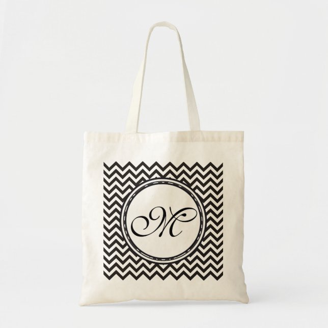 Bolsa Tote padrão ZIGZAG - preto + seu fundo e texto (Frente)