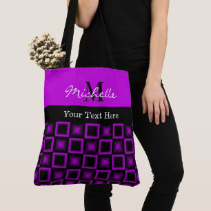 Bolsa Tote Padrões clássicos Monograma preto e roxo