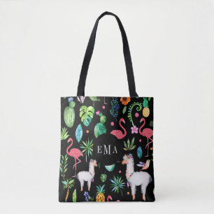 Bolsa Tote Padrões Coloridos de Flores Tropicais Animais e F