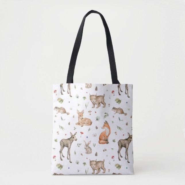 Bolsa Tote Padrões de Animais da Floresta Cura (Frente)
