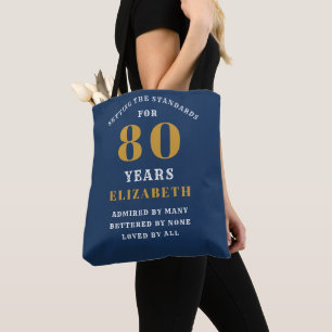 Bolsa Tote Padrões de Aniversário do 80 Azul e Dourado Adicio