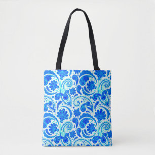 Bolsa Tote Padrões de aqua paisley, azuis,