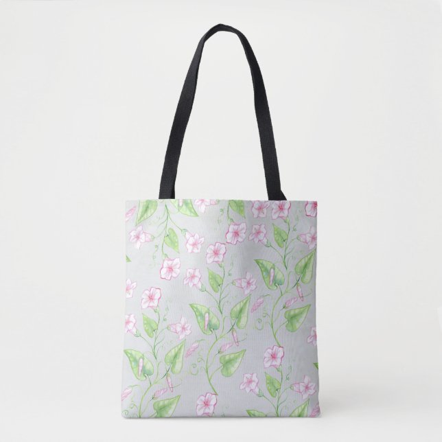 Bolsa Tote Padrões de Aquarela Lindos Flores Rosa | (Frente)