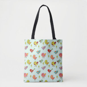 Bolsa Tote Padrões de Aves Lindas E Desenhadas À Mão