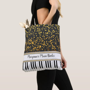 Bolsa Tote Padrões de Bolinhas Dourados de Chaves de Piano P