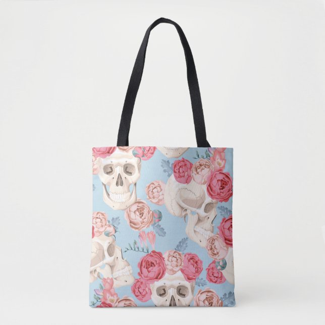 Bolsa Tote Padrões de colheita de crânios e Rosas (Frente)