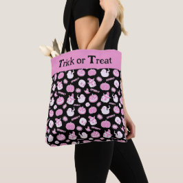 Bolsa Tote Padrões de Dia das Bruxas de Preto e Rosa Bonitos