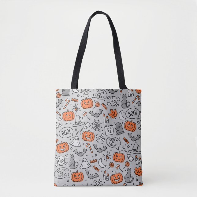 Bolsa Tote Padrões de Doodle de Halloween para Crianças Bonit (Frente)