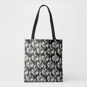 Bolsa Tote Padrões de folhas abstratas pretas e brancas fofas