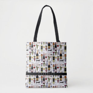 Bolsa Tote Padrões de garrafas, óculos e acessórios de vid