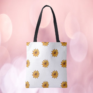 Bolsa Tote Padrões de girassol Amarelo desenhado