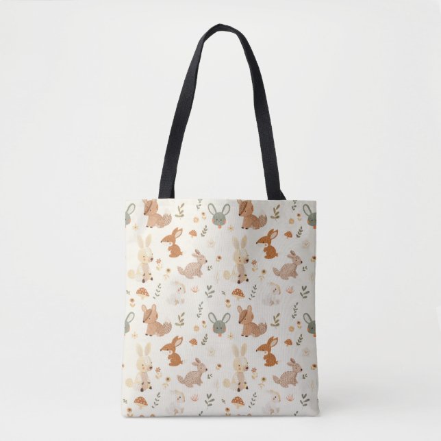 Bolsa Tote Padrões de granizo dos animais florestais de madei (Frente)